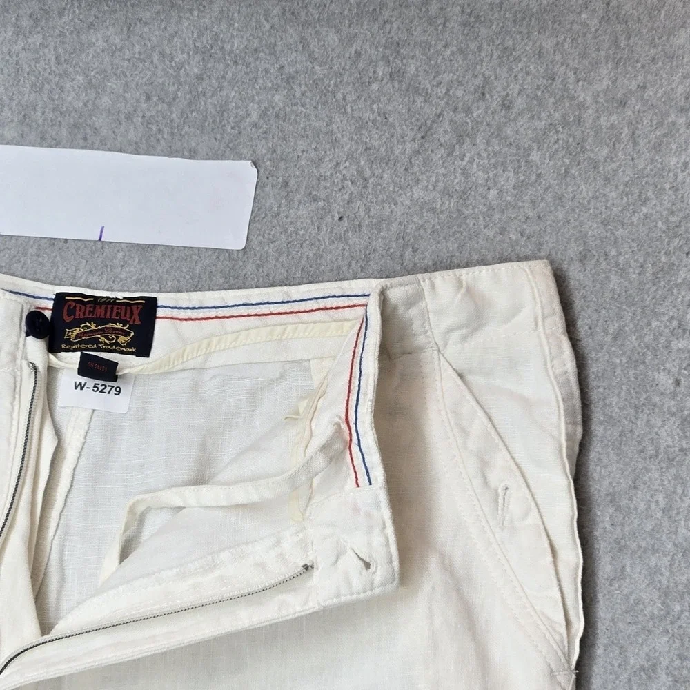VINTAGE Cremieux Men Pants 36X32 White Linen Button Zipper 32